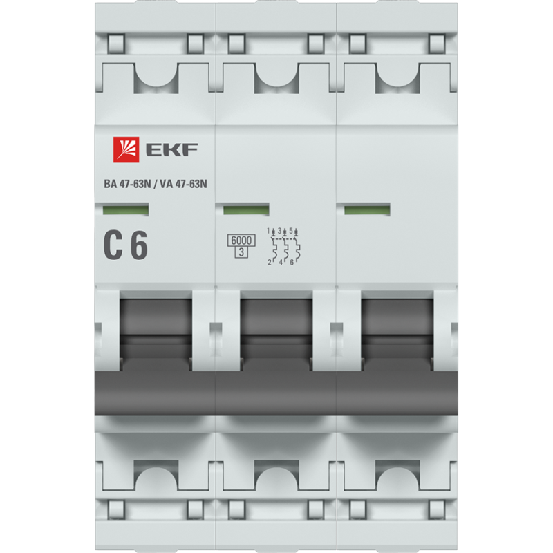 Выключатель автоматический 3P 6А (C) 6кА ВА 47-63N PROxima EKF M636306C