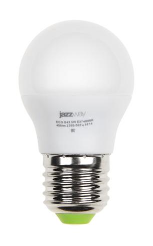 Лампа светодиодная PLED-ECO 5Вт G45 шар 4000К нейтр. бел. E27 400лм 220-240В JazzWay 1036988A