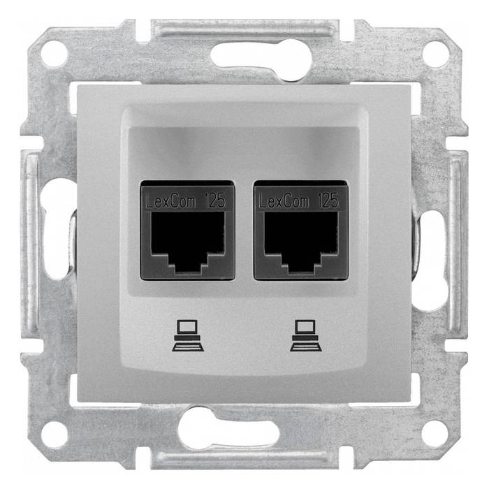 Розетка компьютерная 2xRJ45 Schneider Electric SEDNA, скрытый монтаж, алюминий, SDN4400160